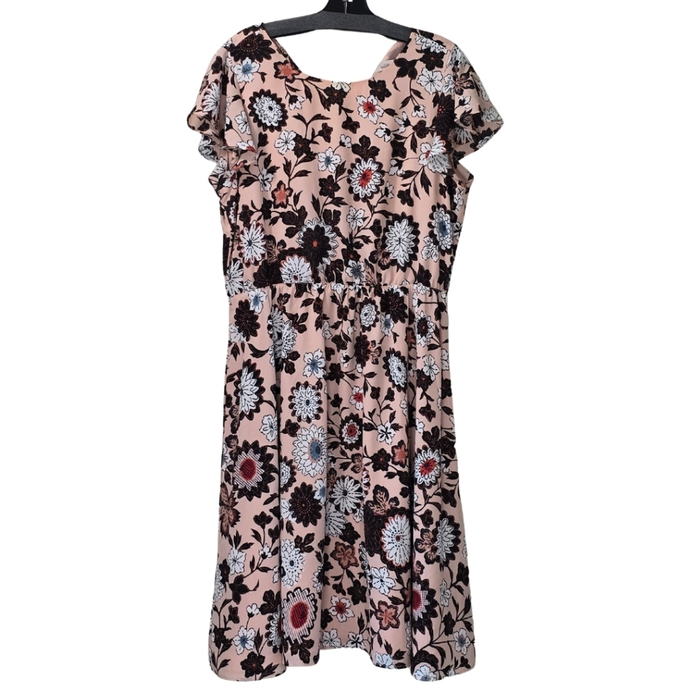 LOFT retro 60s Inspired Floral Flutter Sleeve Dress- Sz 10 - Picture 2 of 5